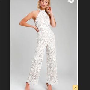 Britney White Lace Halter Jumpsuit